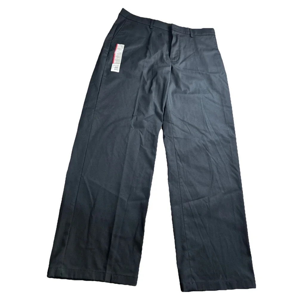 Falls Creek No Iron Khaki Pants 36x32 Mens Black Flat Front Classic Stretch
